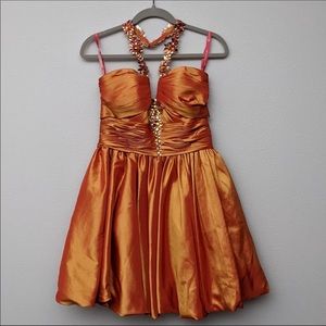 Flirt by Maggie Sottero Orange Embellished Mini Halter Party Dress size 8